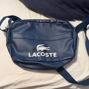 Lacoste Blue Leather-Feel Belt Bag with White Logo
